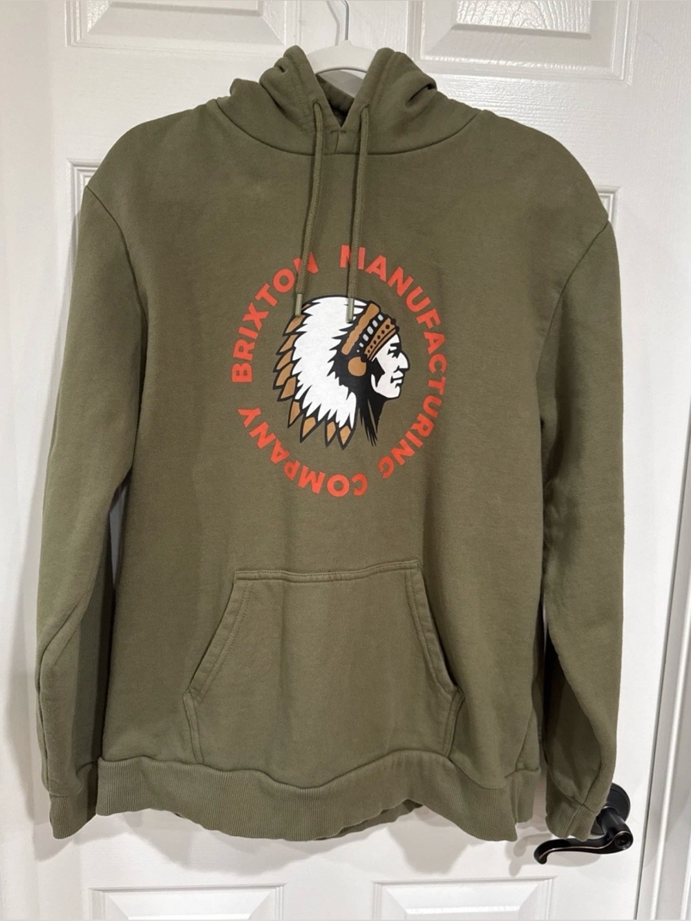 Brixton Men's L Hoodie Sweatshirt Army Green Native American Graphic Print